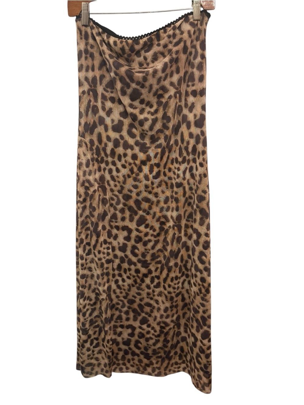 Noisy May Leopard Print Strapless Slip Dress in Brown and Black